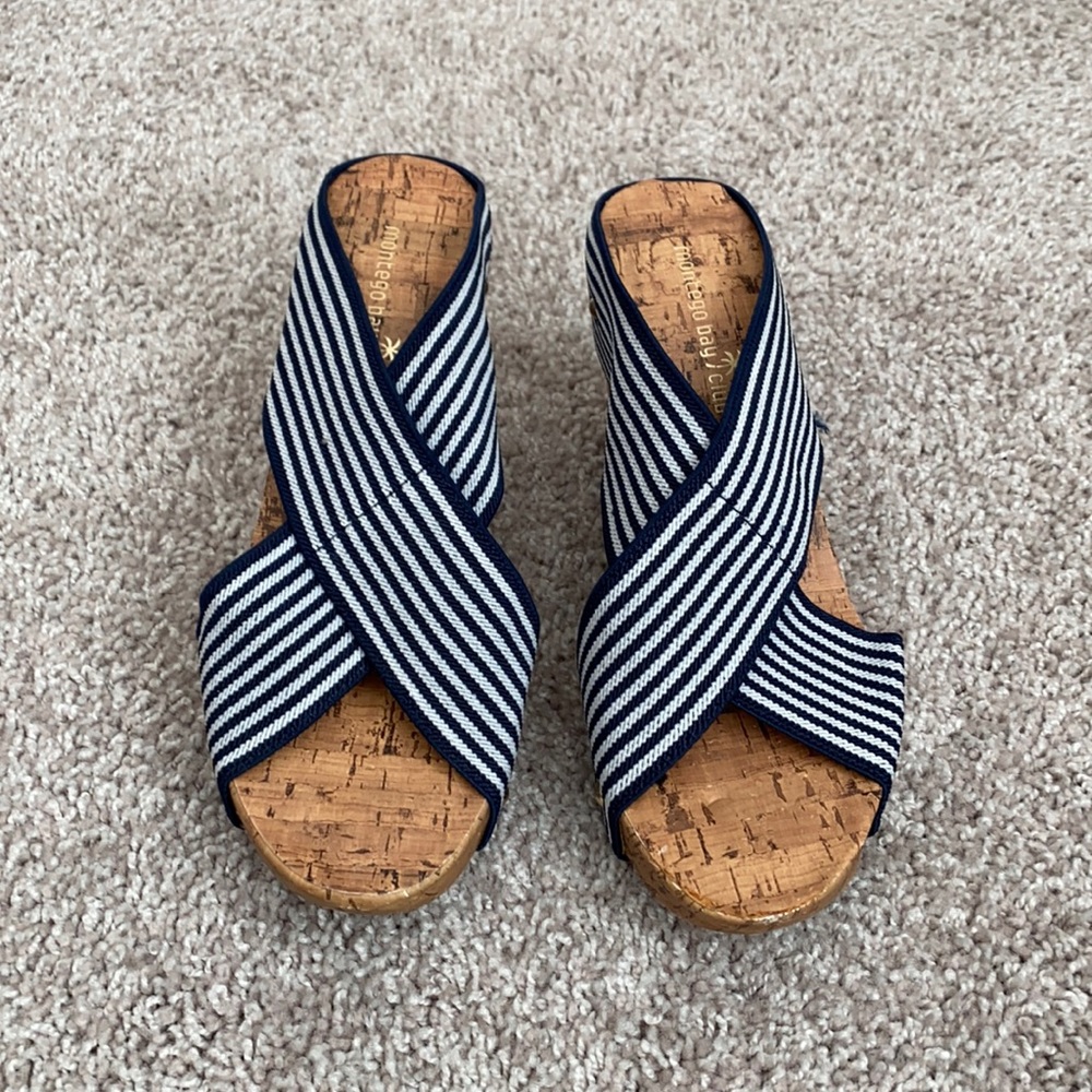 4 inches white and blue stripes elastic platform in 7.5